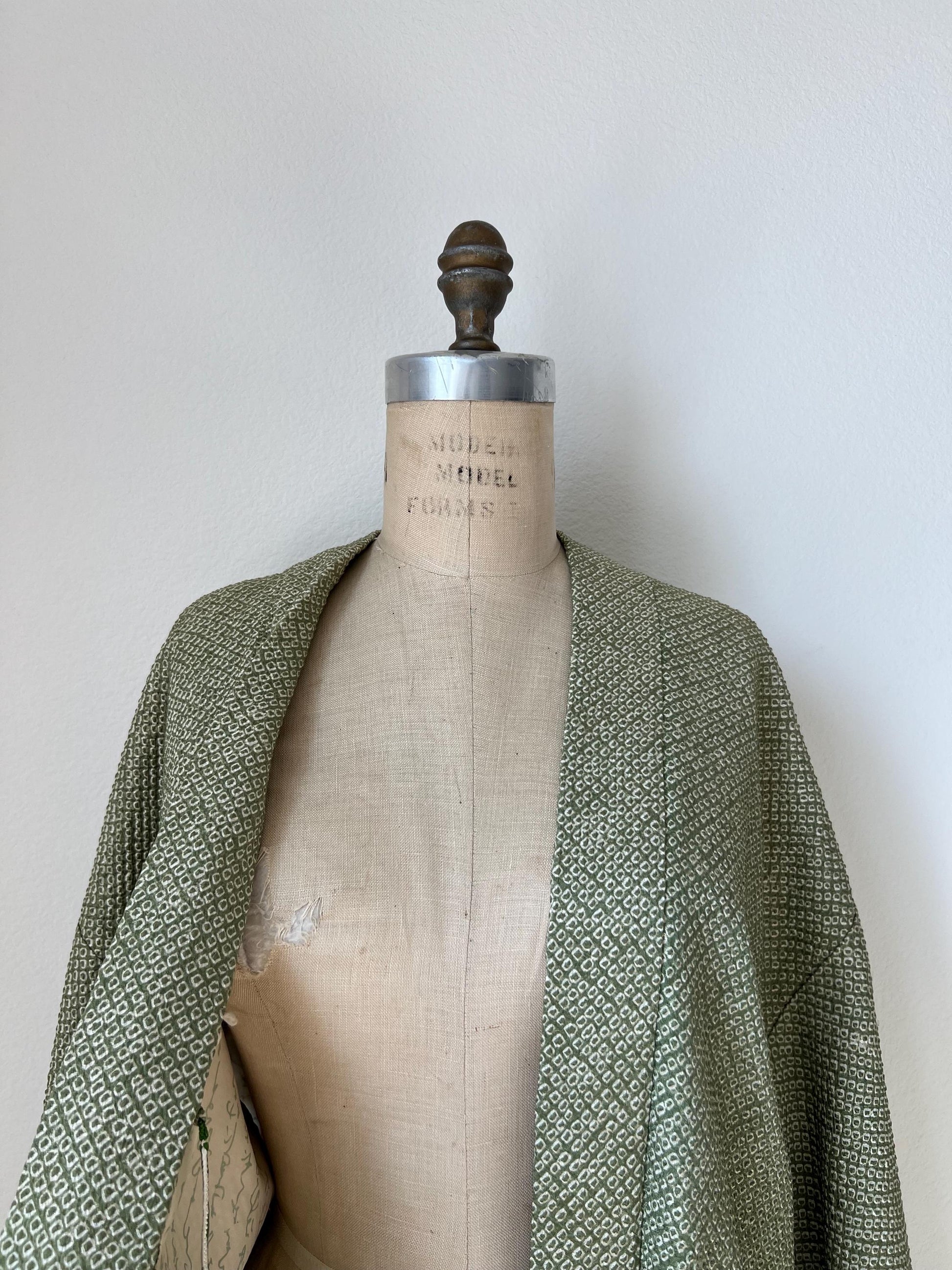 Antique Green Silk Shibori Haori