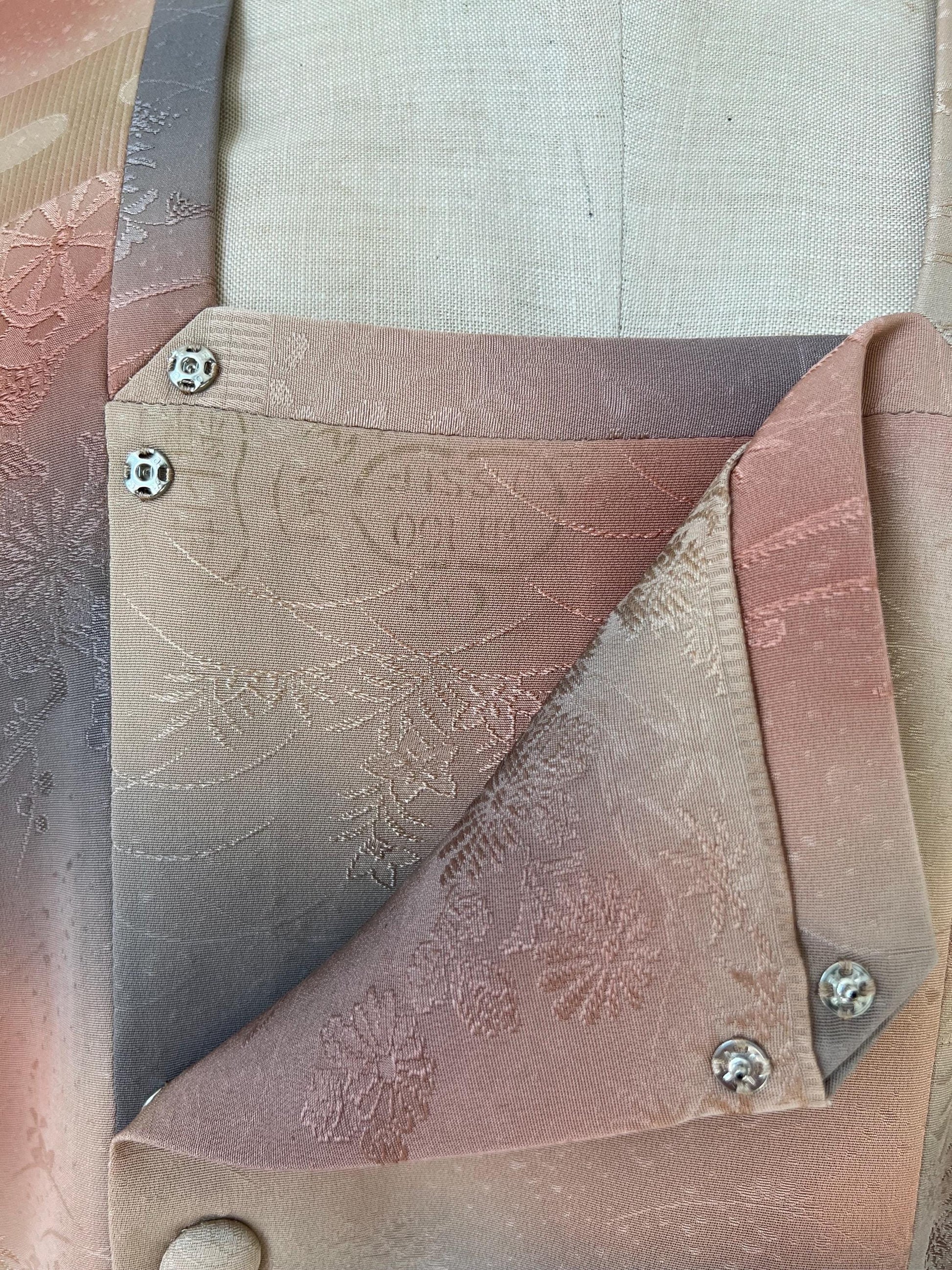 Vintage Beige, Pink & Lilac Silk Michiyuki