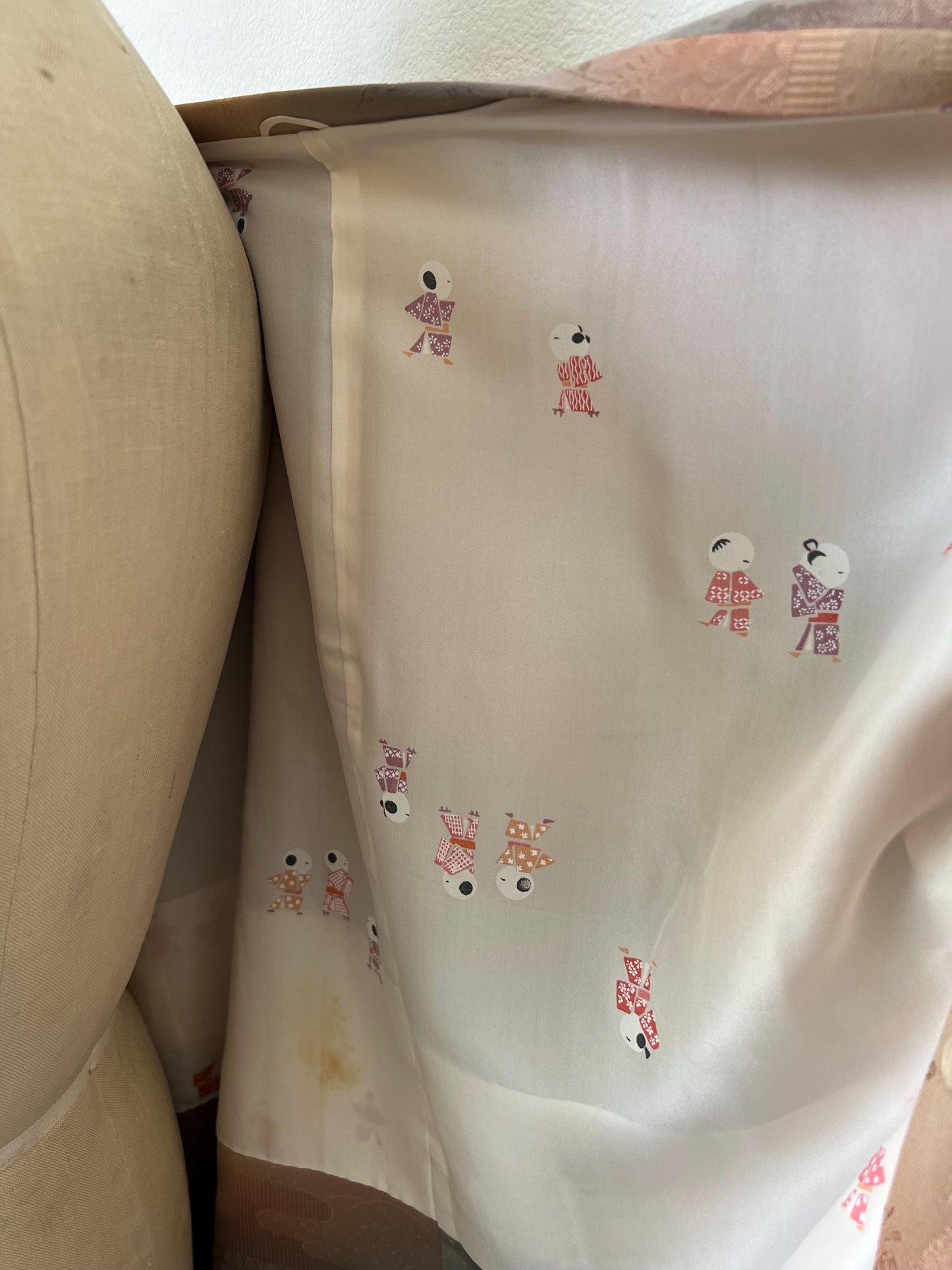 Vintage Beige, Pink & Lilac Silk Michiyuki