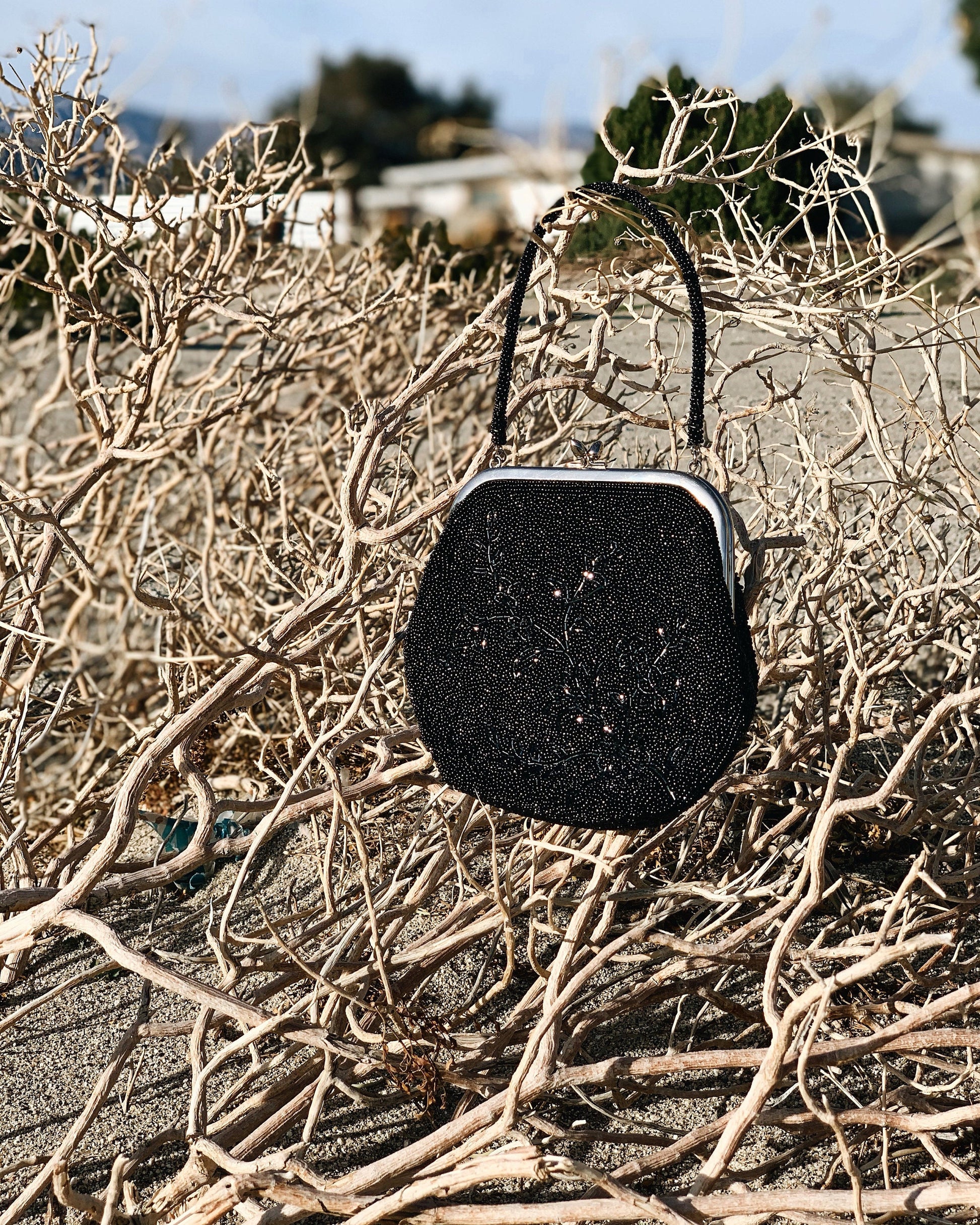 Vintage Japanese Black Beaded Bag