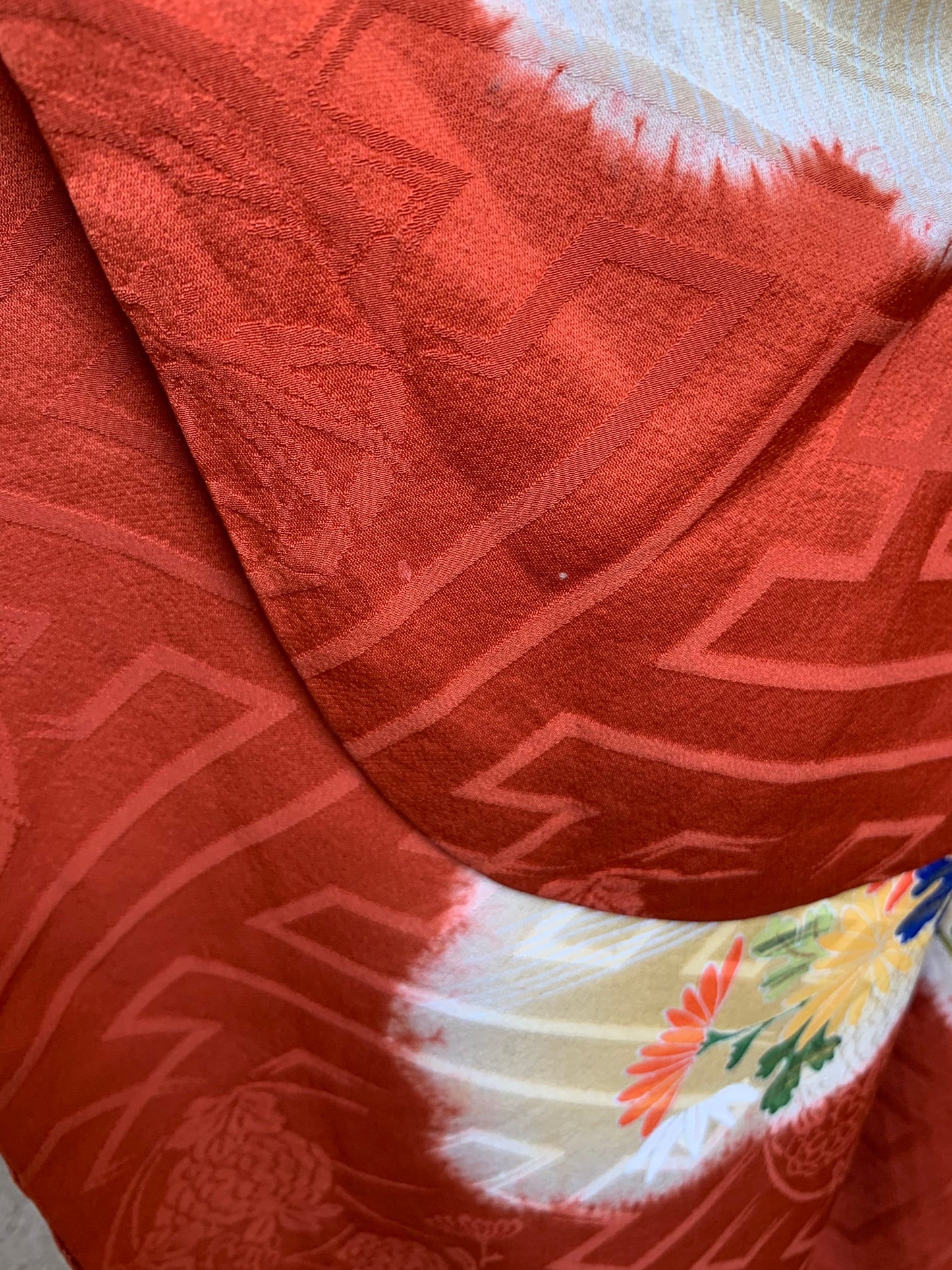 Rare antique 1920s Japanese silk Furisode kimono | Burnt orange | Shibori & Embroidery