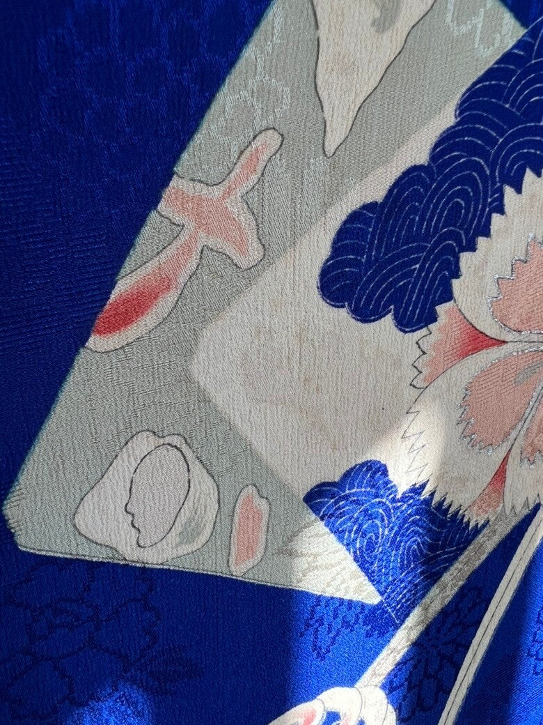 Antique 1920s Japanese silk kimono | Blue | Flower