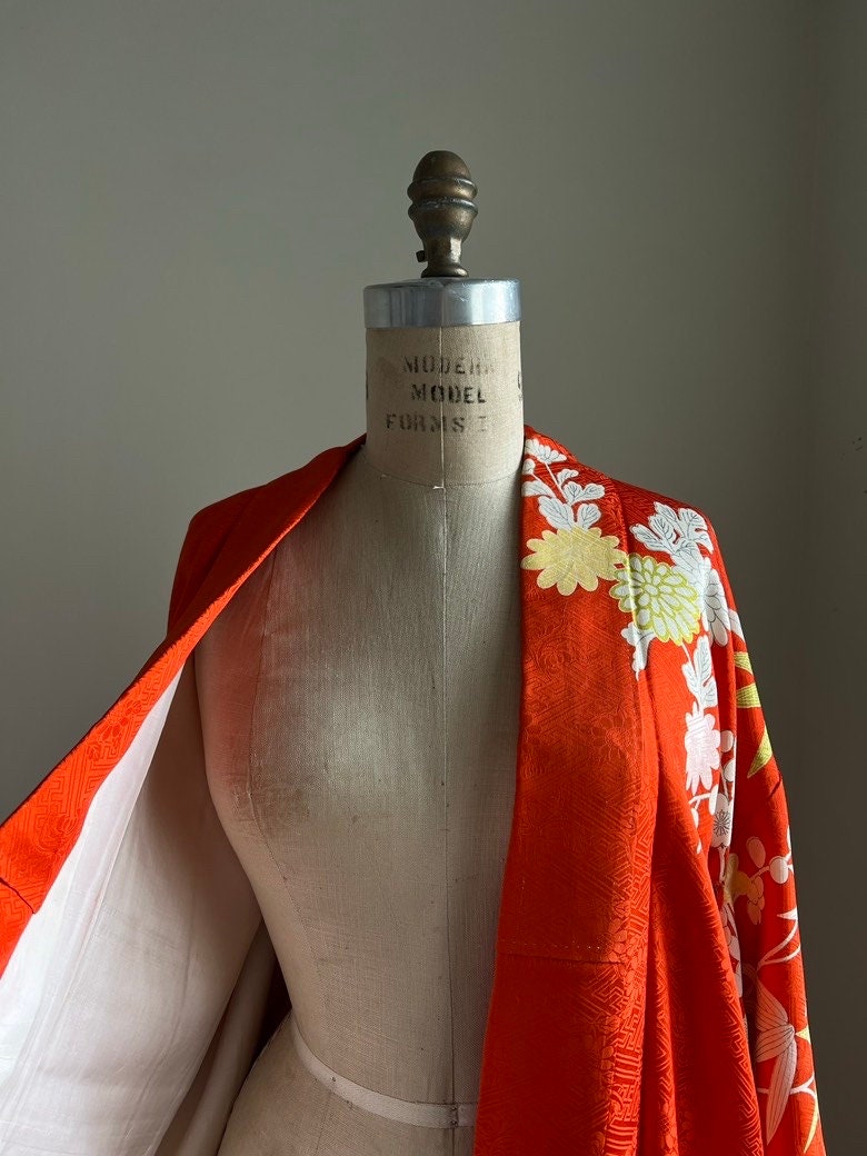 Front image, vintage Japanese orange kimono