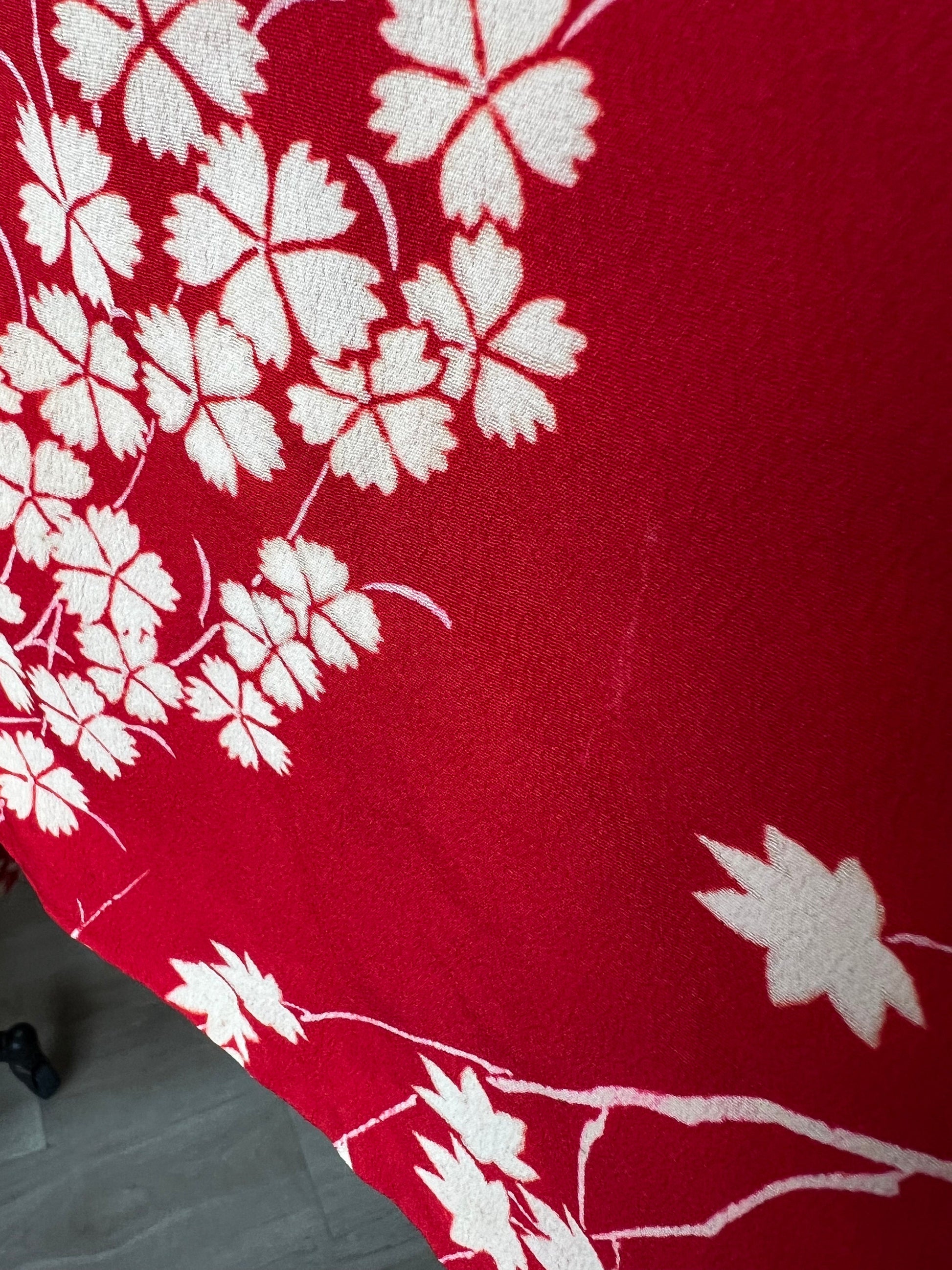 Antique 1930s Japanese silk Juban | Red | Maple & Flower