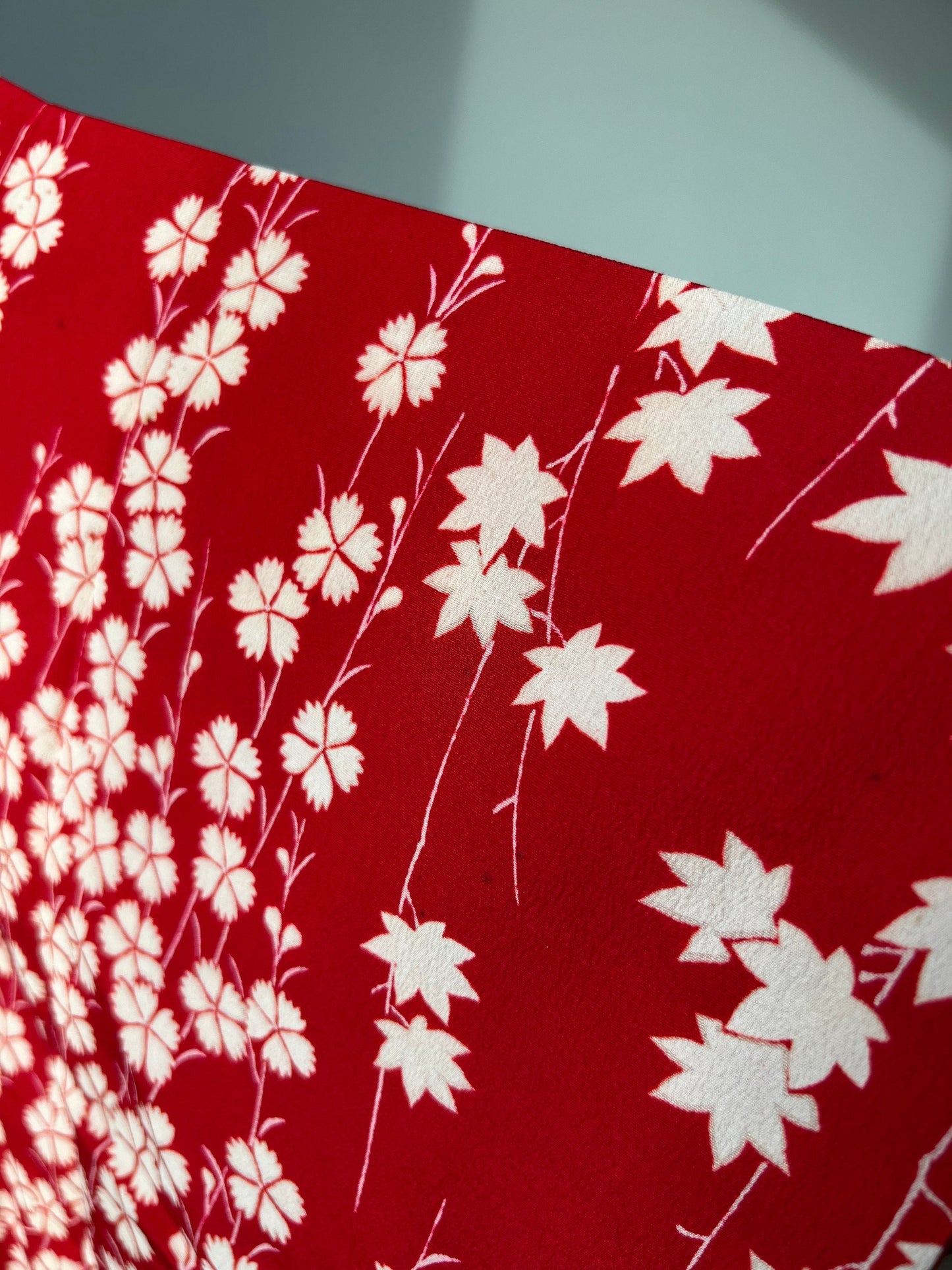 Antique 1930s Japanese silk Juban | Red | Maple & Flower