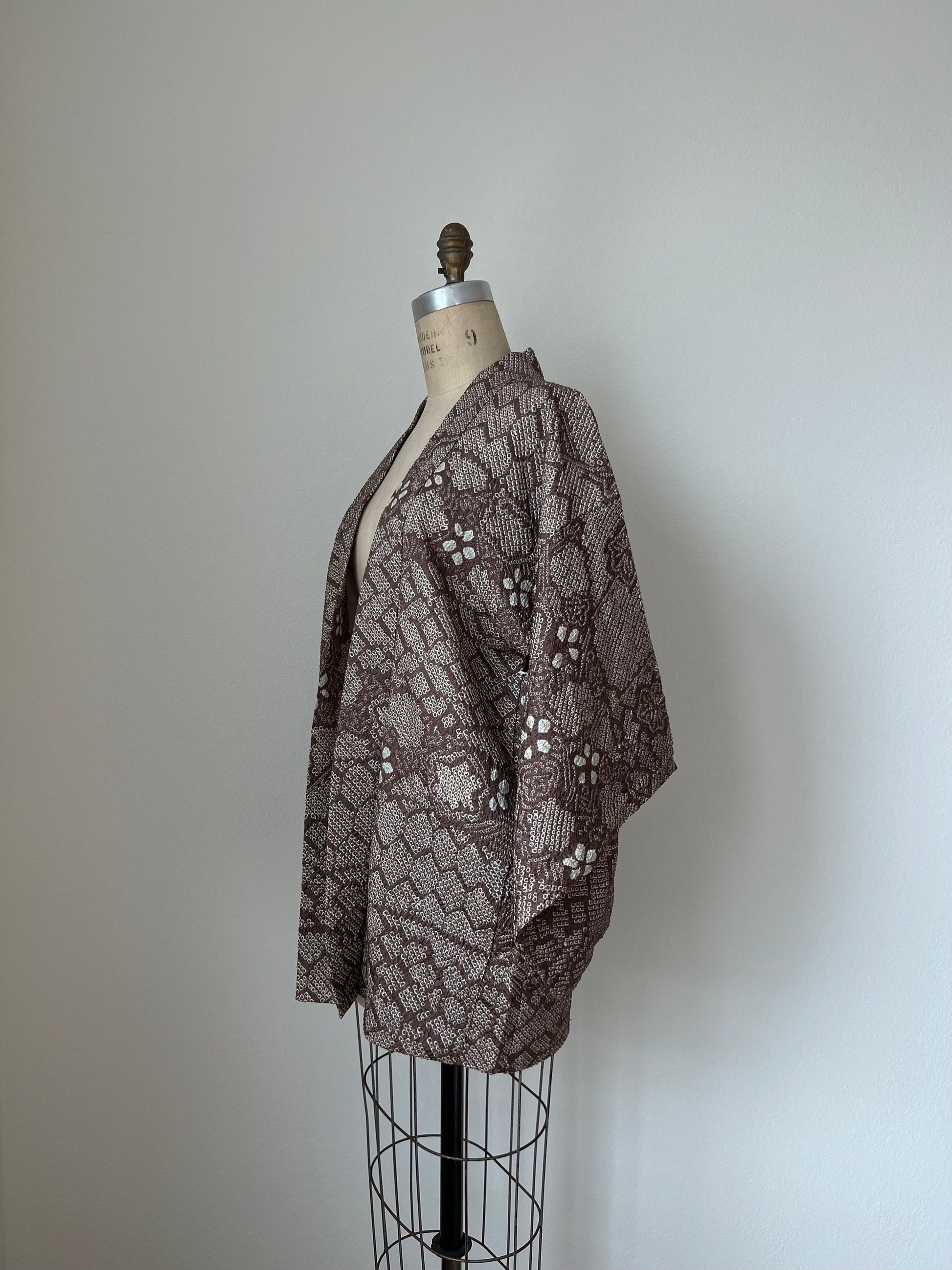 Vintage Haori Jacket Brown Silk Kimono Japanese Jacket Shibori Vintage kimono Gray Tie Dyed Jacket