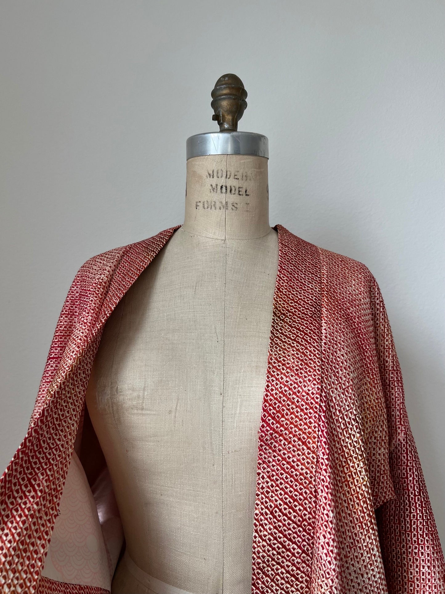 Vintage Haori Jacket Red Silk Kimono Japanese Jacket Orange Shibori Brown Vintage kimono Yellow Tie Dyed Jacket