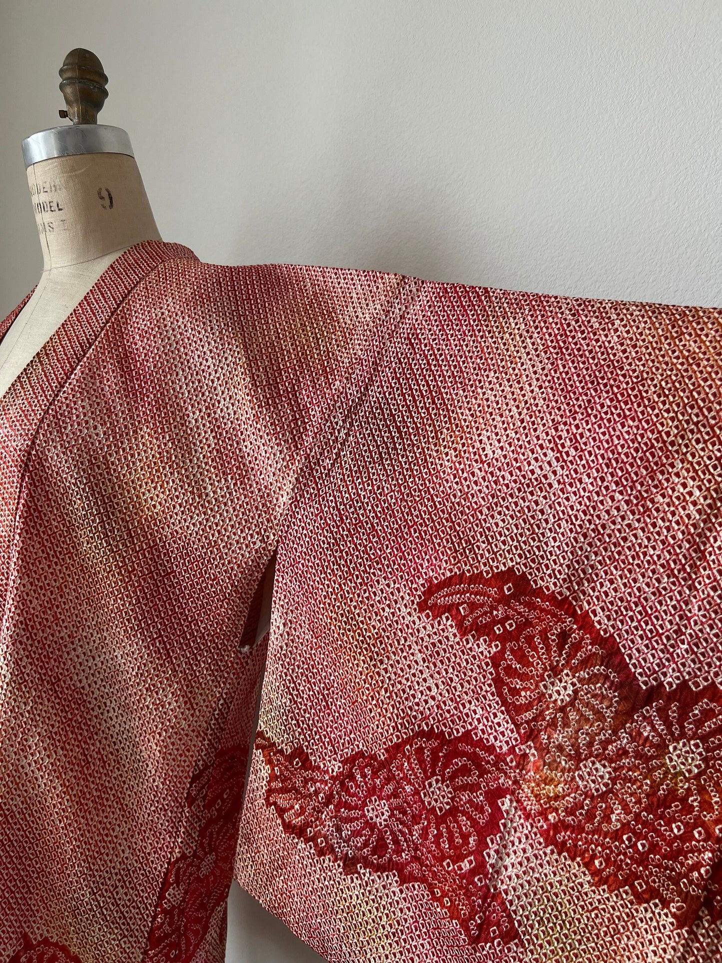 Vintage Haori Jacket Red Silk Kimono Japanese Jacket Orange Shibori Brown Vintage kimono Yellow Tie Dyed Jacket