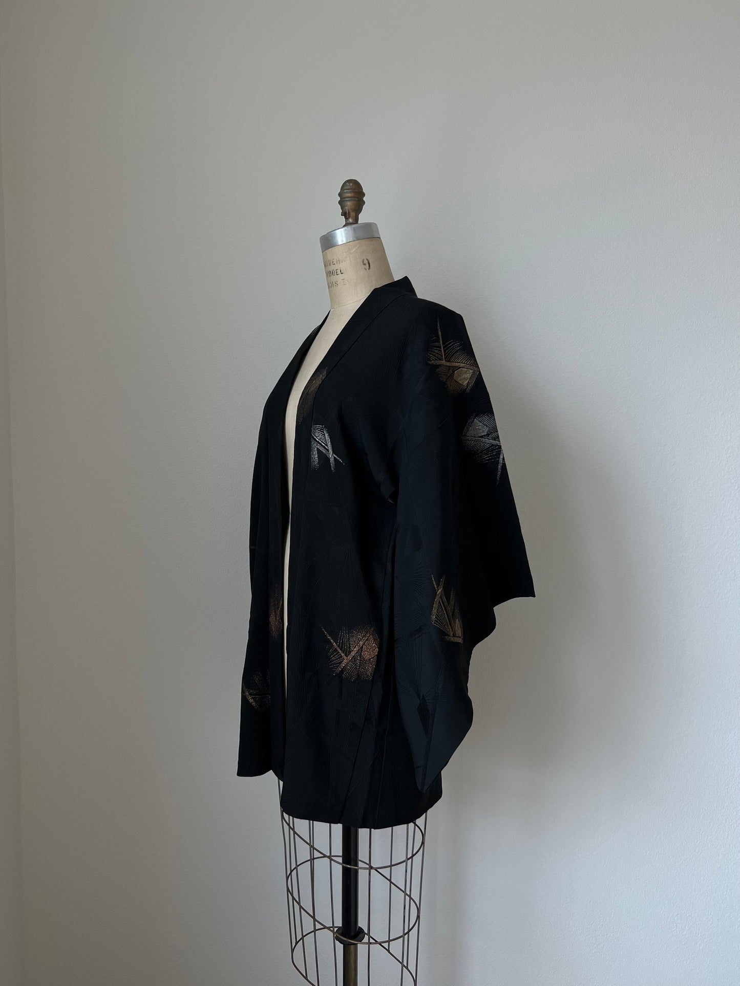 Side image, antique Japanese black haori kimono jacket
