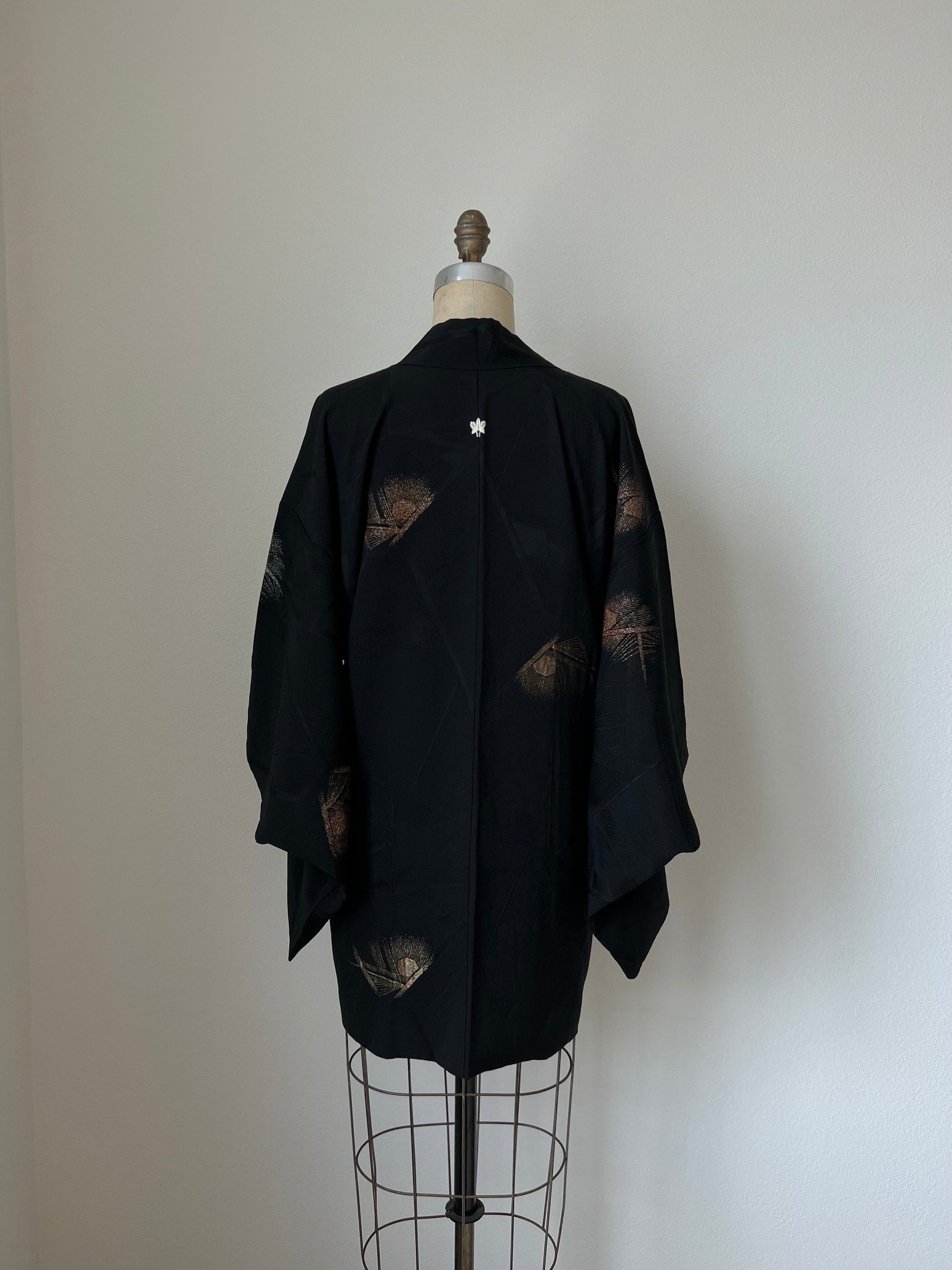 Back image, antique Japanese black haori kimono jacket