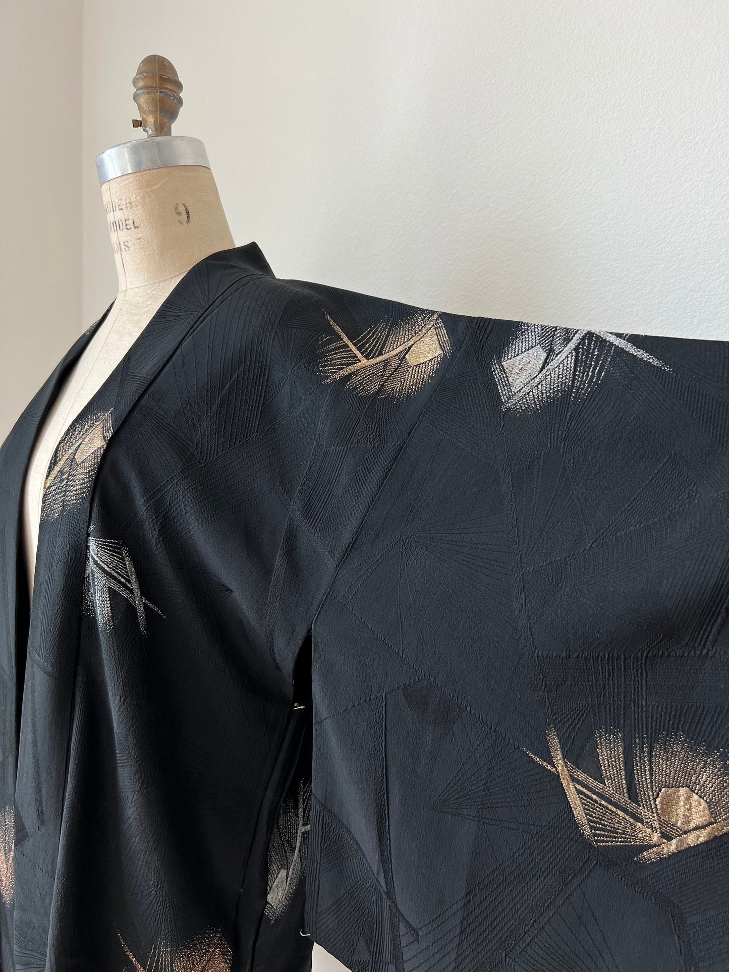 Front image, antique Japanese black kimono sleeve