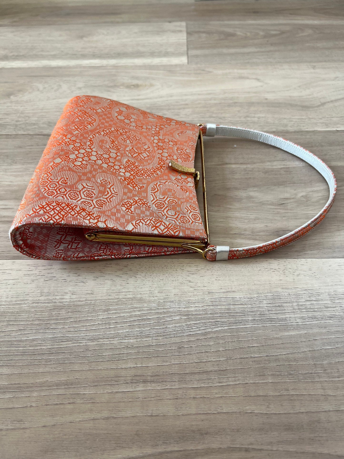Vintage Japanese orange/silver silk bag