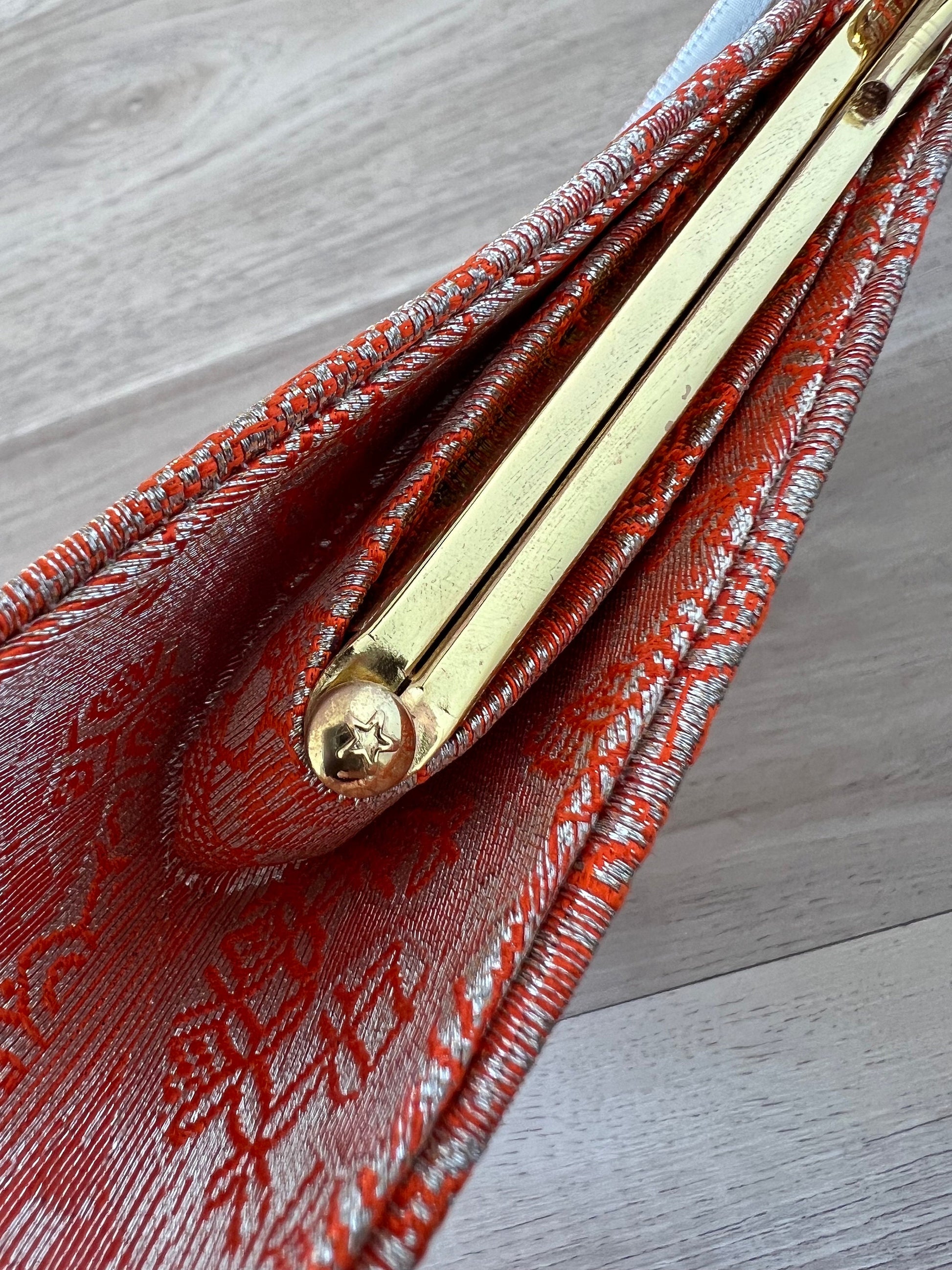Vintage Japanese orange/silver silk bag