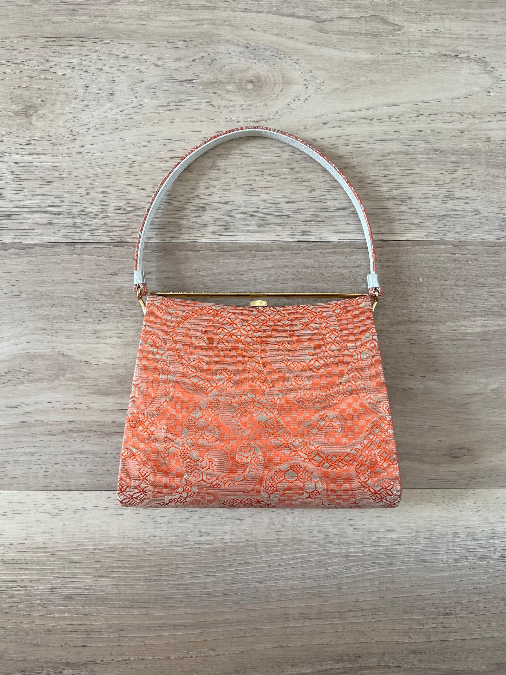 Vintage Japanese orange/silver silk bag