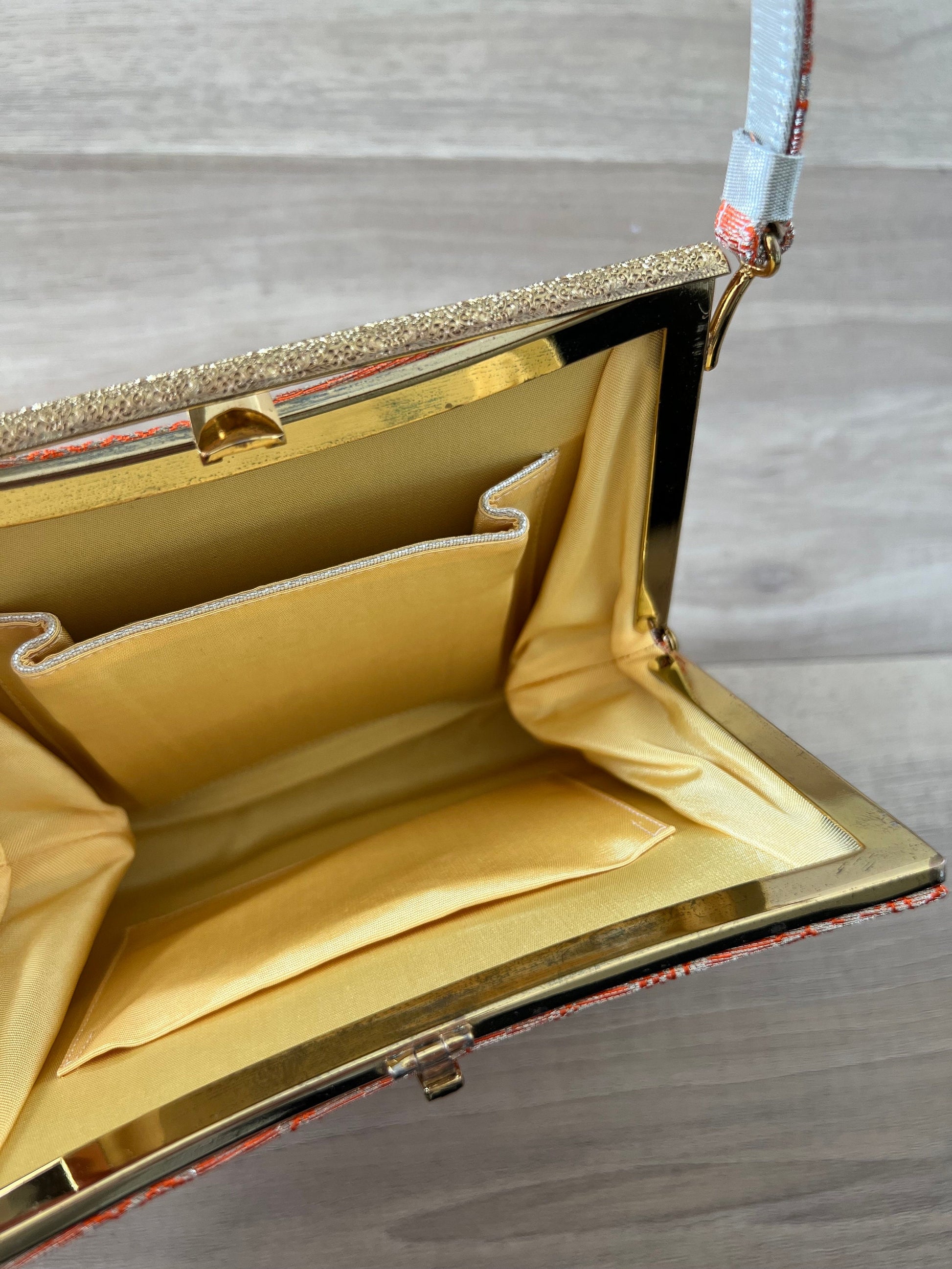 Vintage Japanese orange/silver silk bag