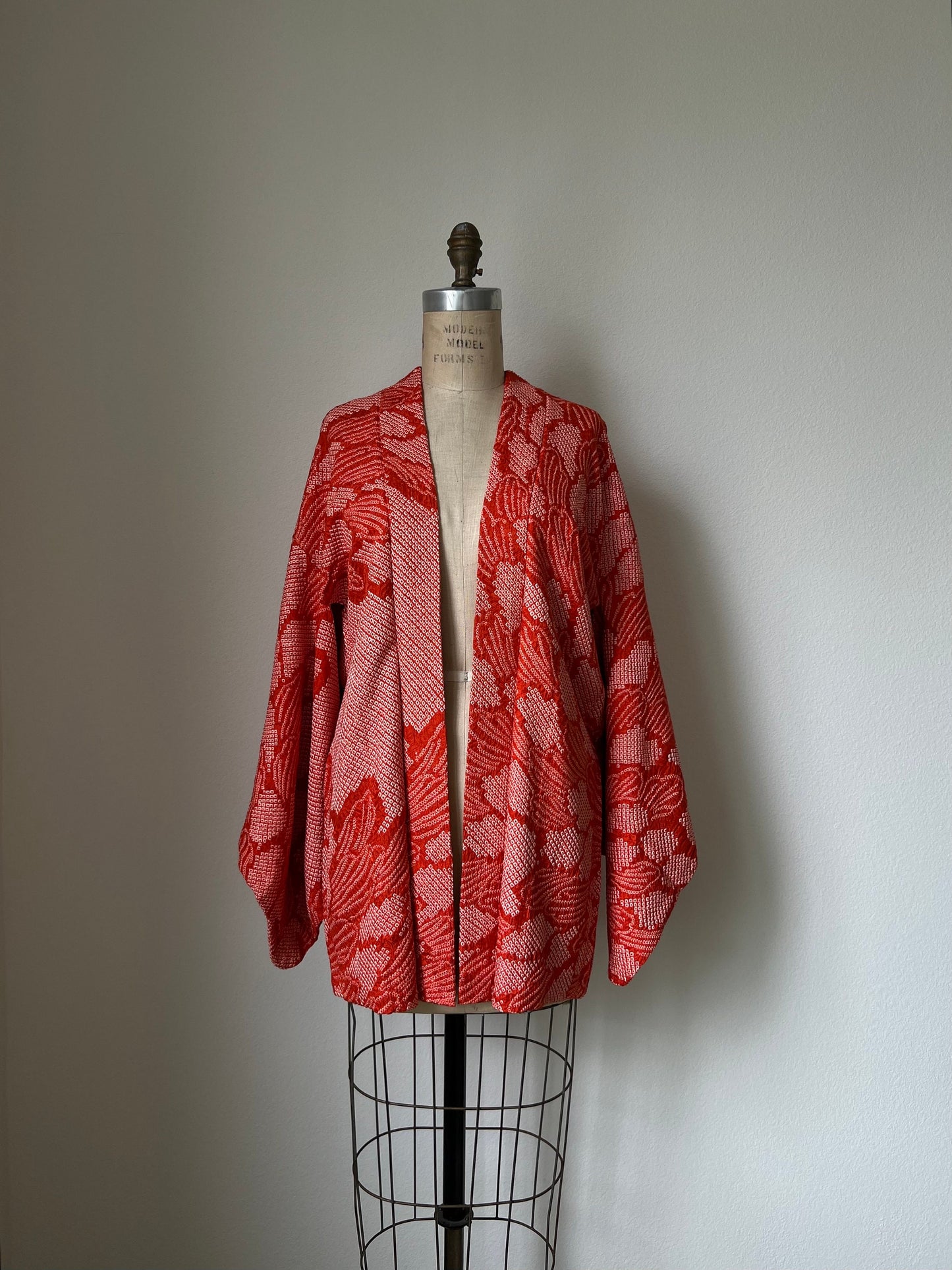 Vintage Orange Shibori Silk Haori Jacket
