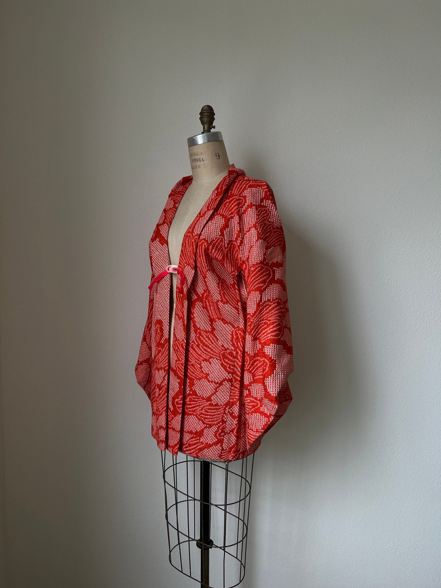 Vintage Orange Shibori Silk Haori Jacket