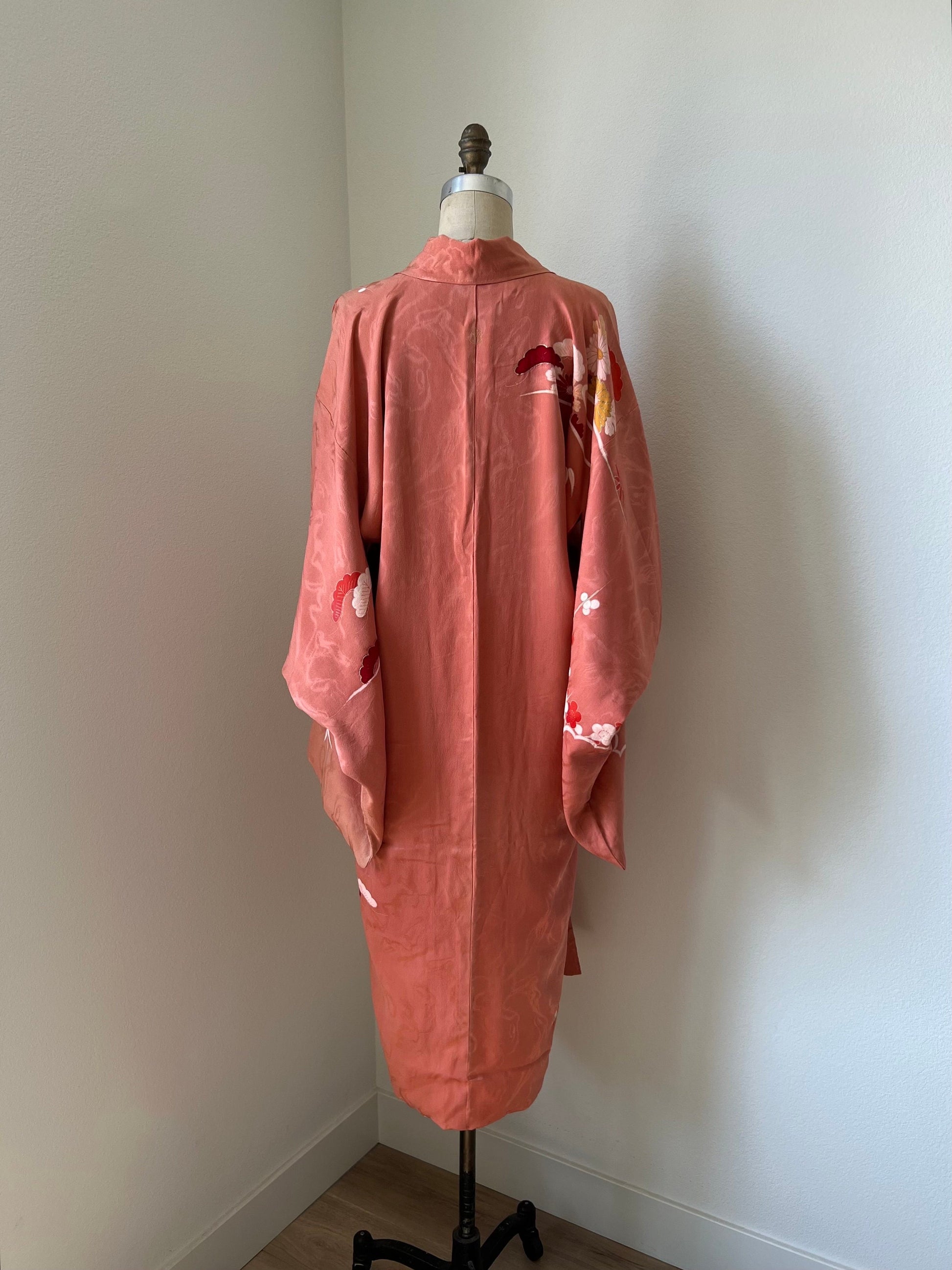 Antique Salmon Pink Silk Kimono