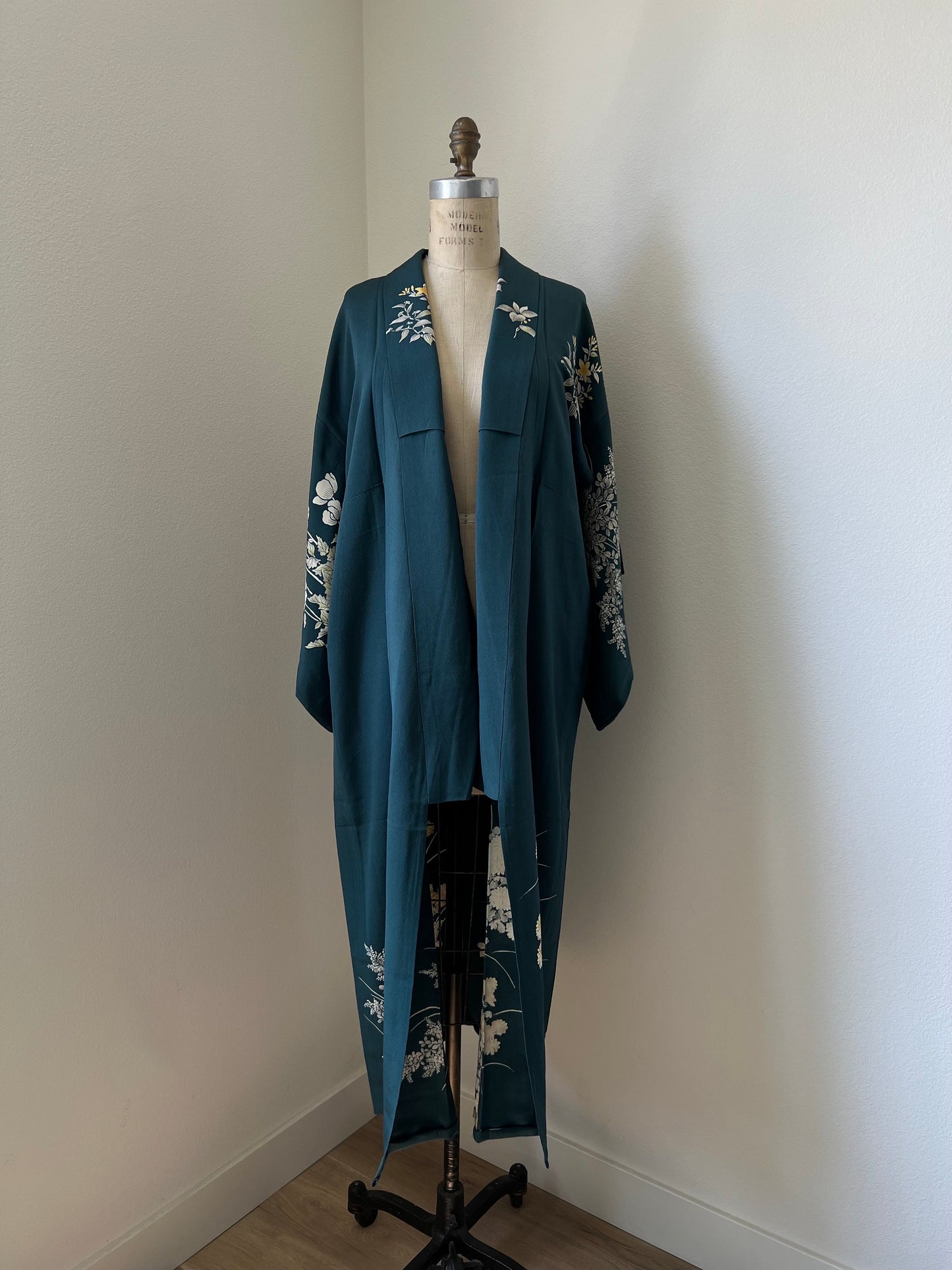 Antique Blue-Green Silk Hitoe Kimono