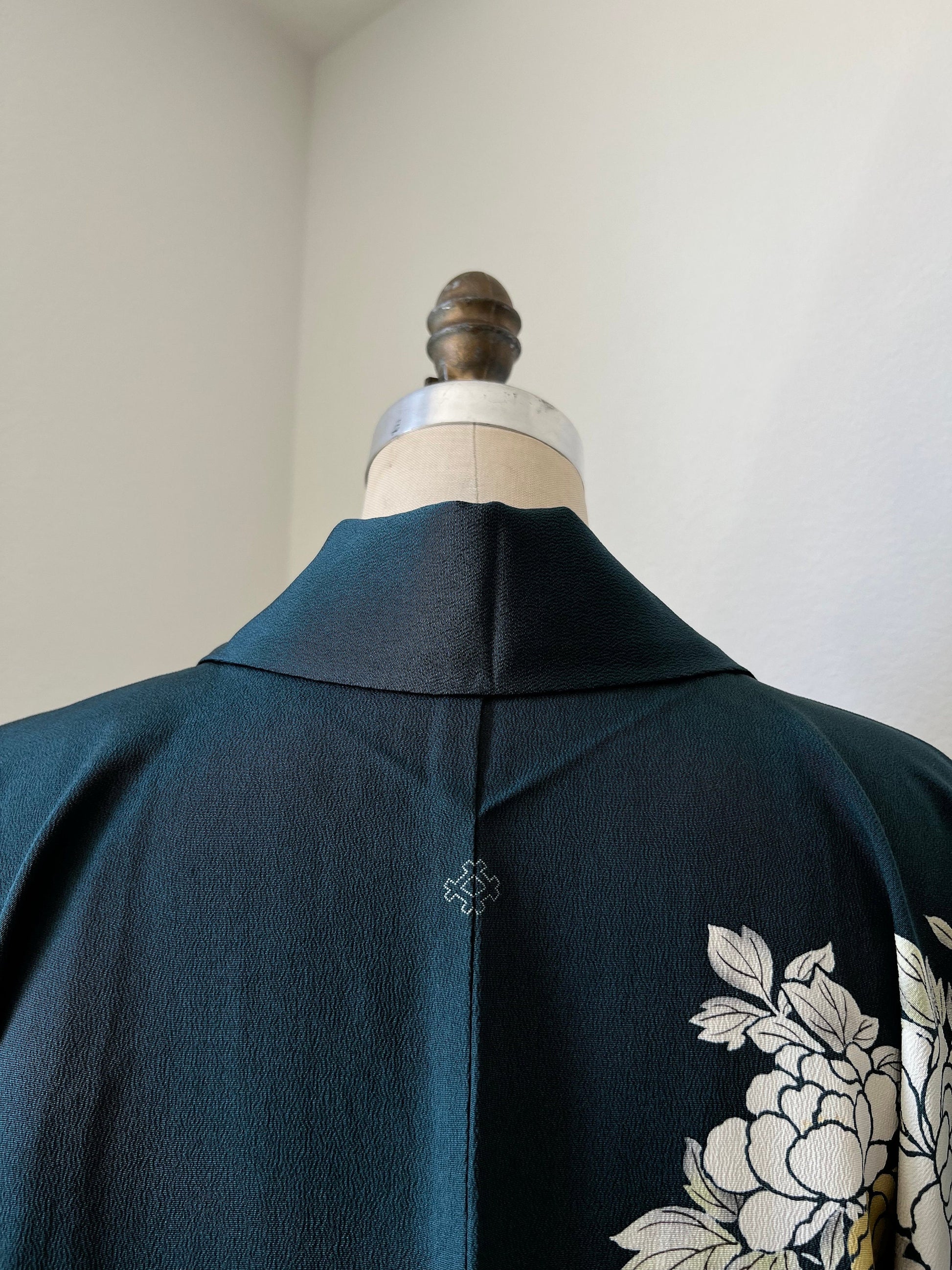 Antique Blue-Green Silk Hitoe Kimono