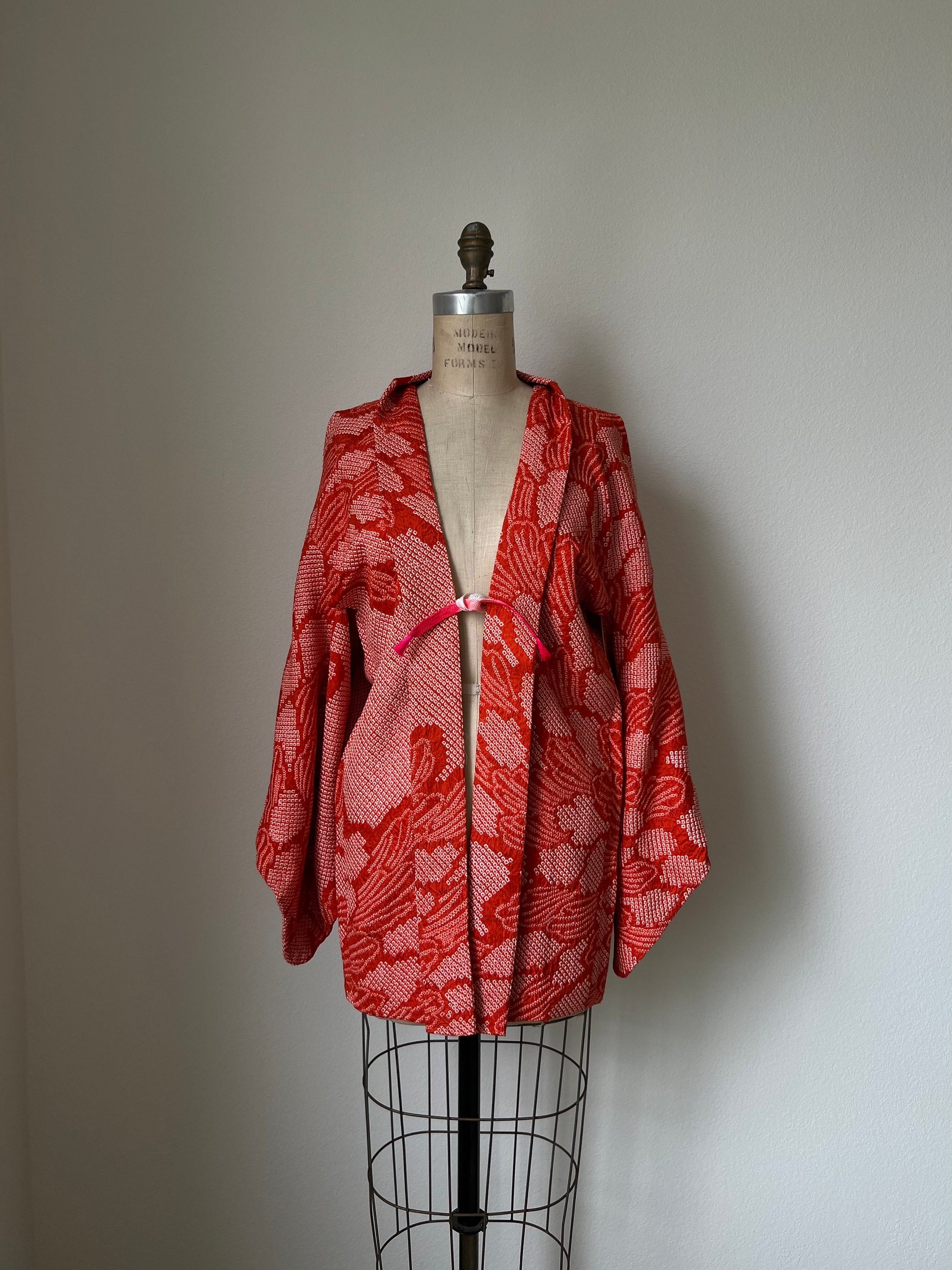 Vintage Orange Shibori Silk Haori Jacket