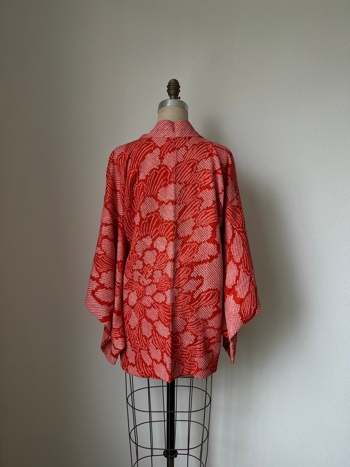 Vintage Orange Shibori Silk Haori Jacket