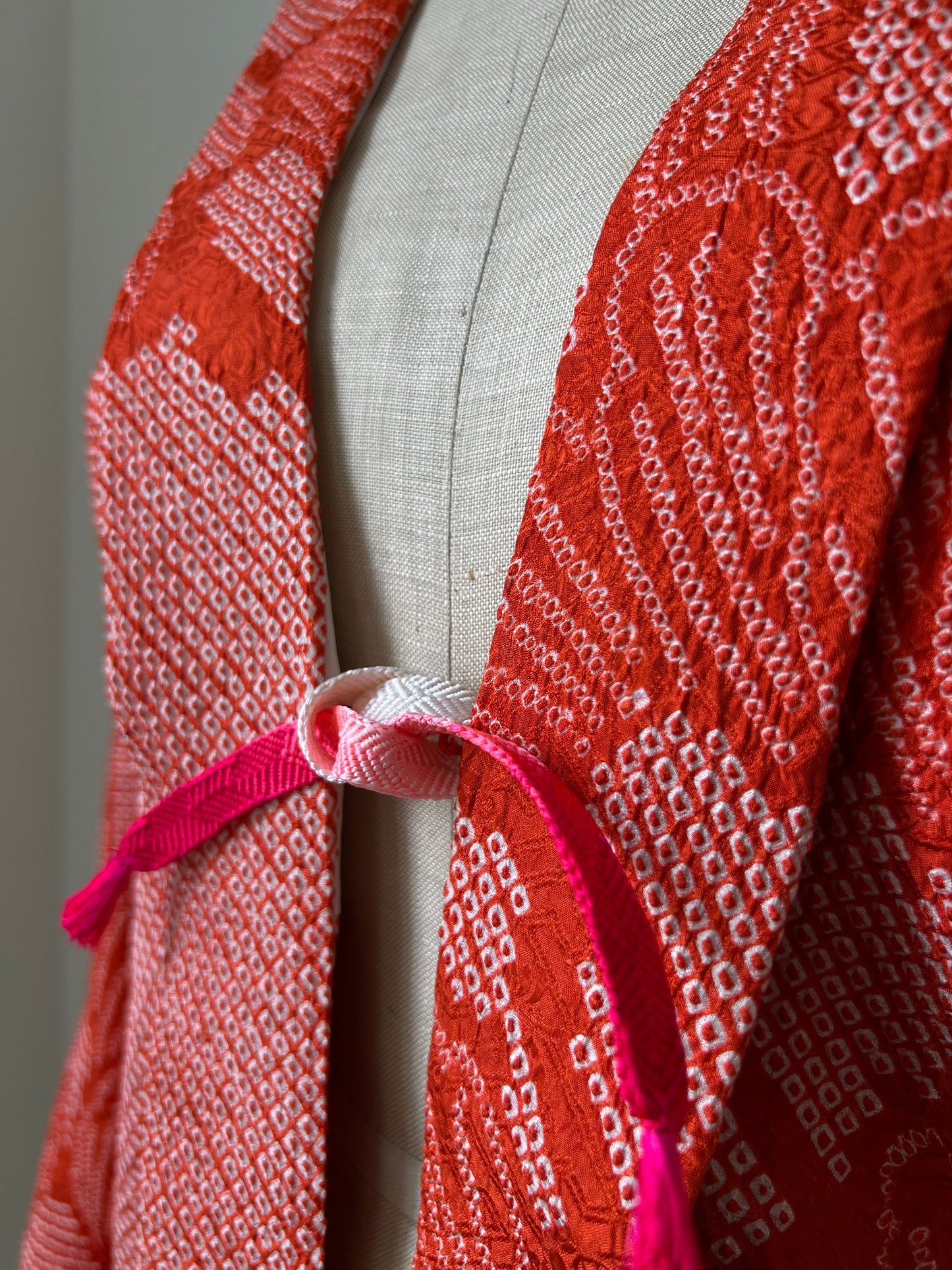 Vintage Orange Shibori Silk Haori Jacket