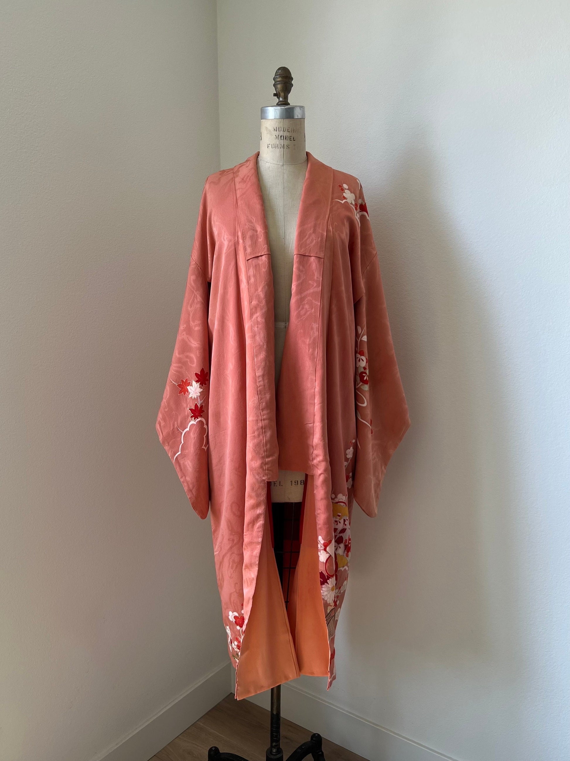 Antique Salmon Pink Silk Kimono