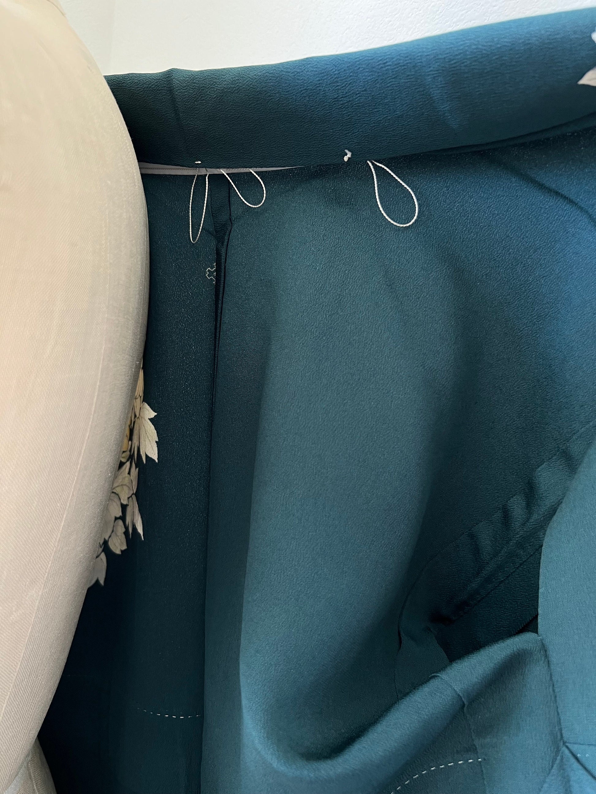 Antique Blue-Green Silk Hitoe Kimono