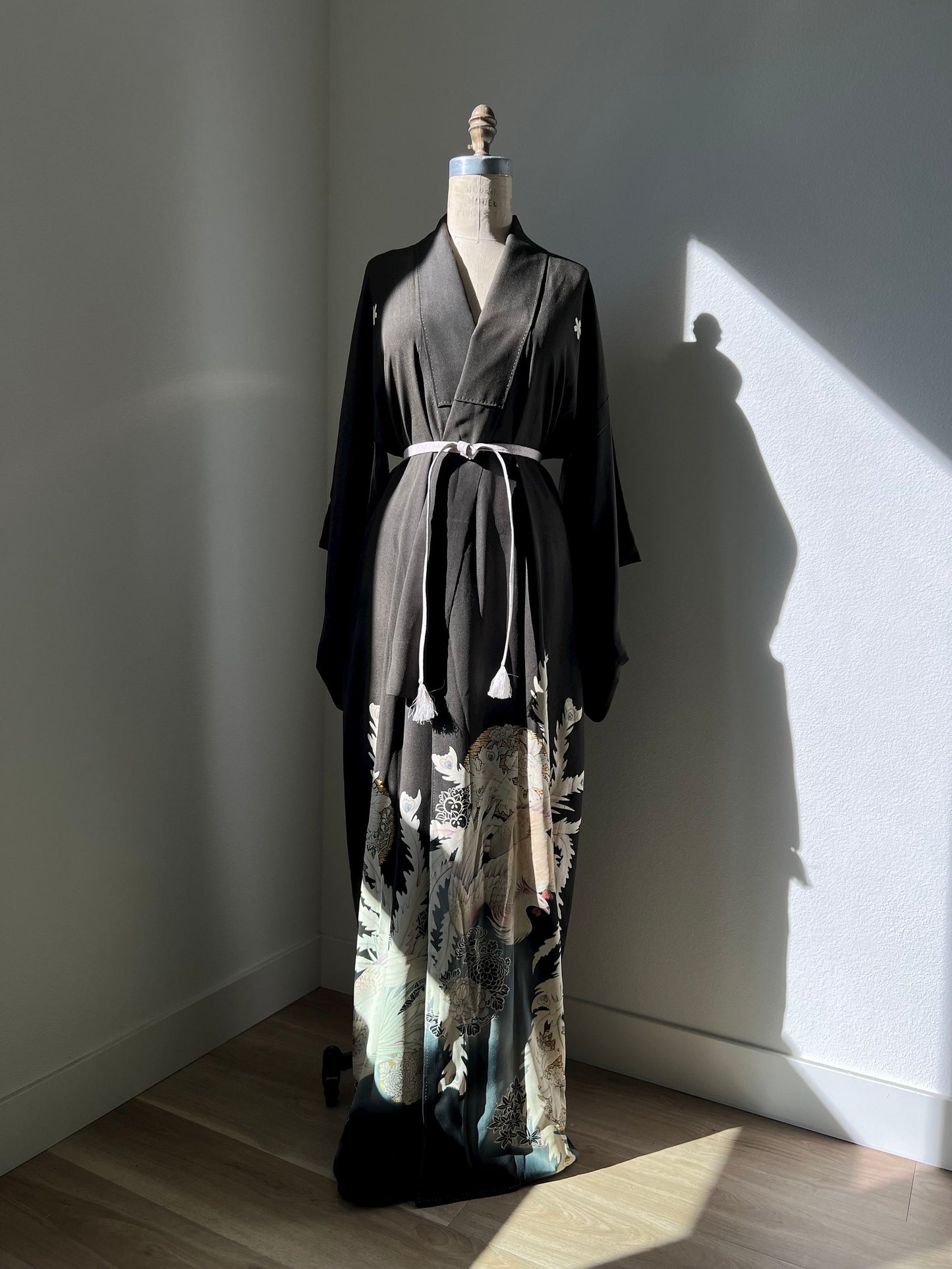 Black antique kimono with obijime (tie himo)