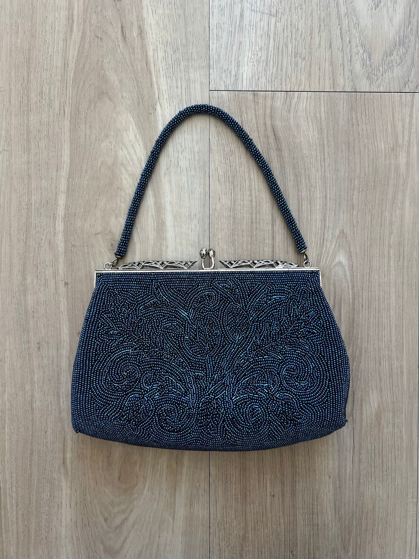 Vintage Japanese Blue Beaded Bag