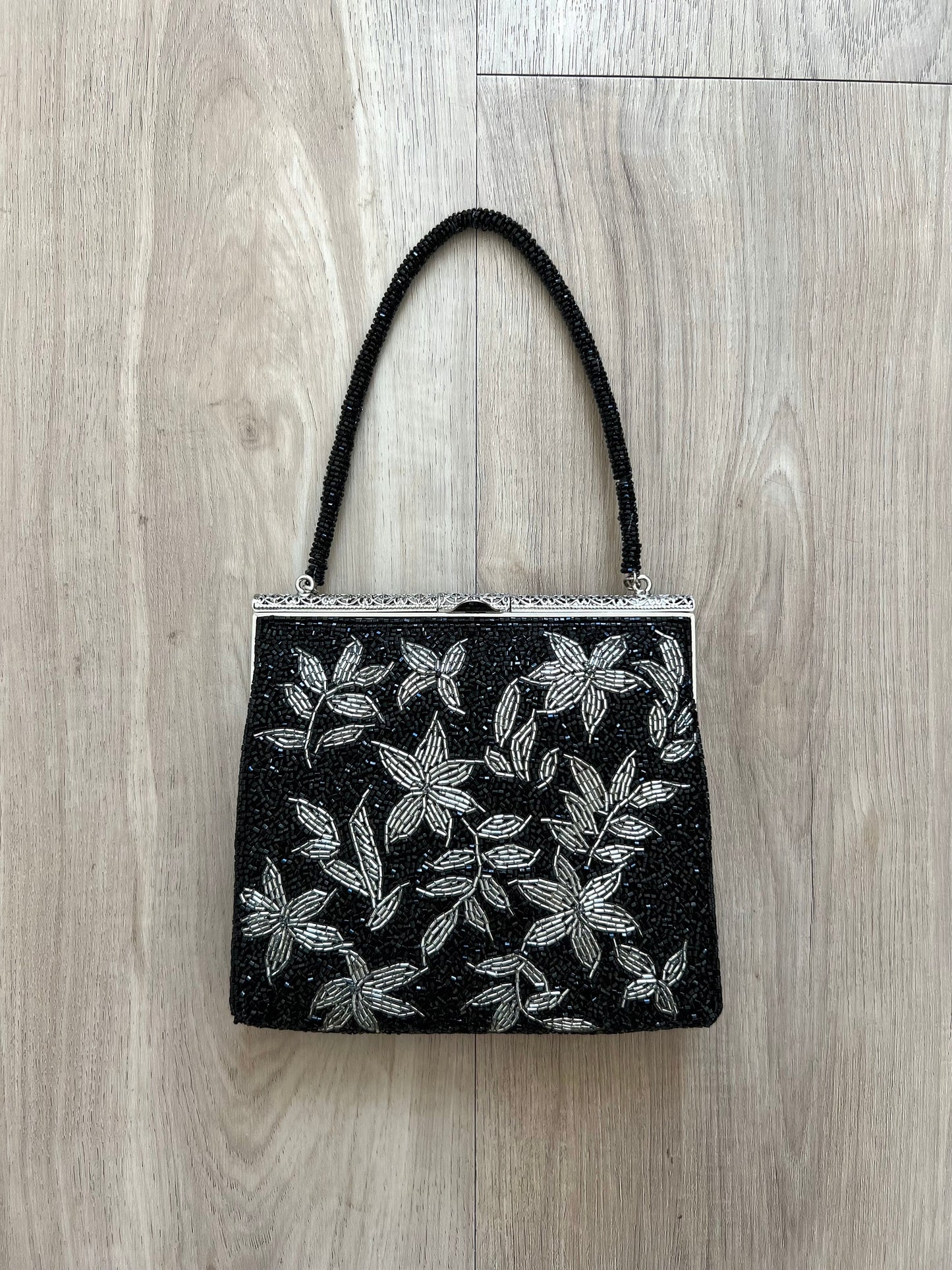 Vintage Japanese Black Beaded Bag